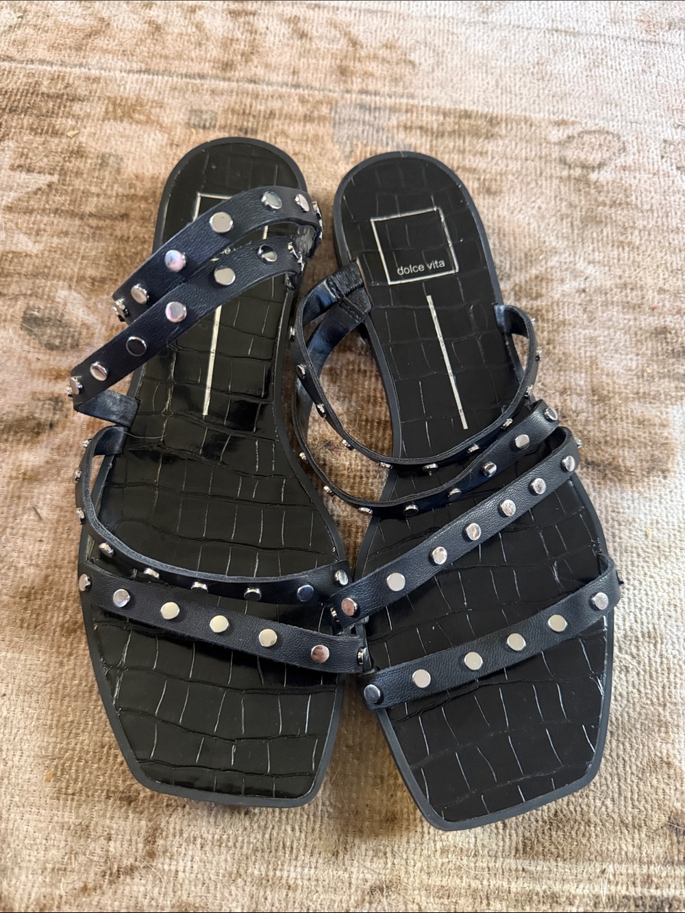 Dolce Vita Black Studded Multi-Strap Flat Sandals